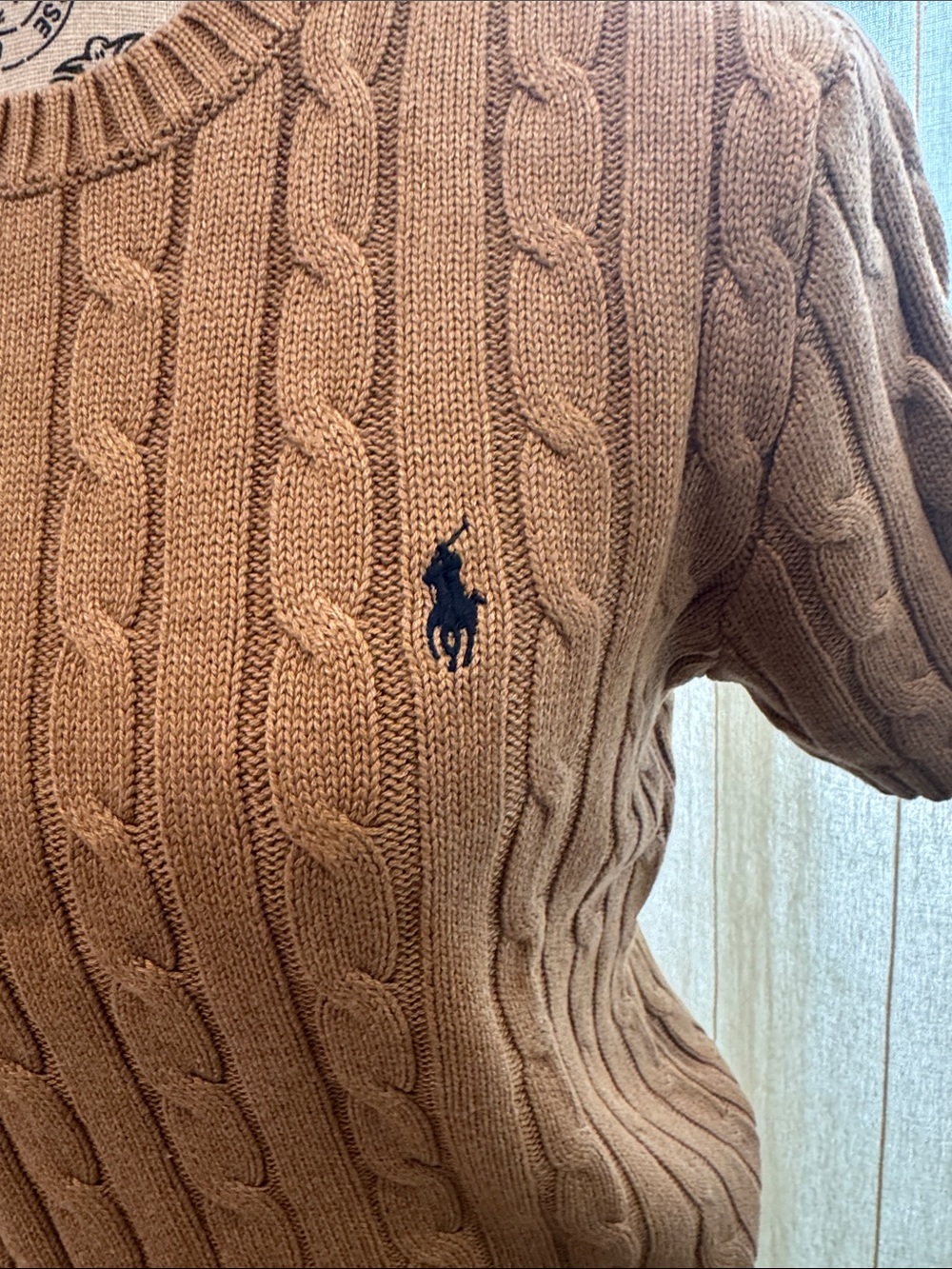 Ralph Lauren Camel Cable-Knit Short Sleeve Sweater - Picture 2 of 5